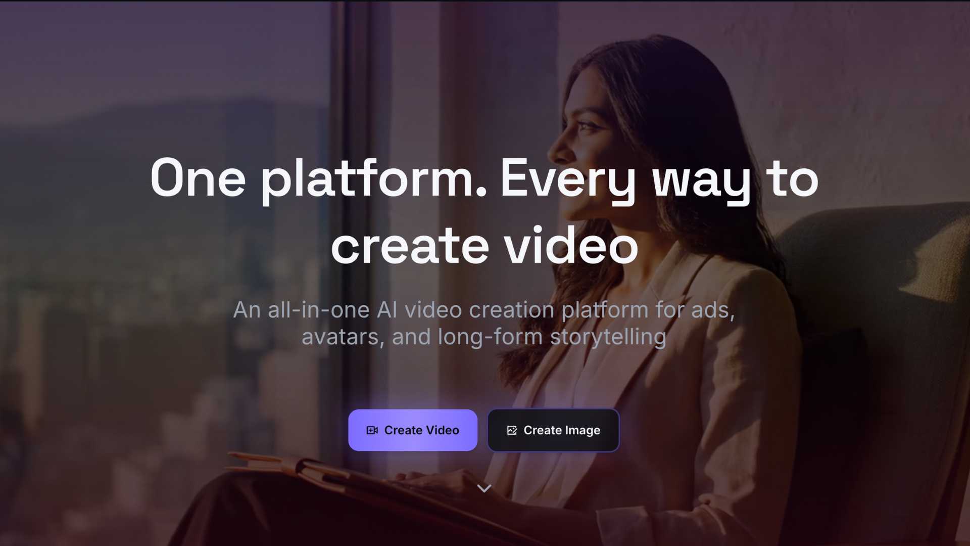 Pixwit website screenshot showing its AI video creation tools for ads, avatars and storytelling.